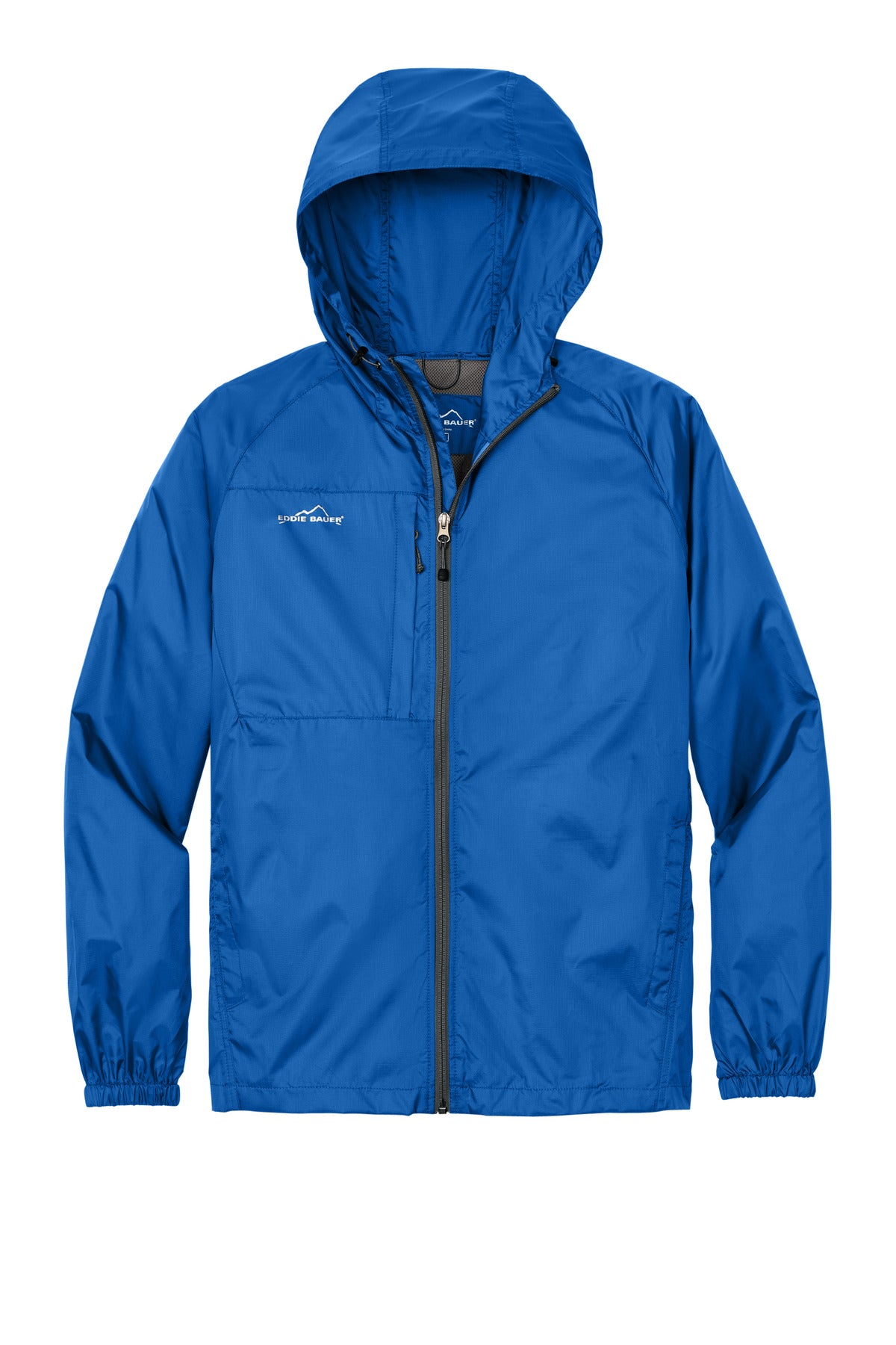 Front View of Brilliant Blue Eddie Bauer - Packable Wind Jacket. EB500