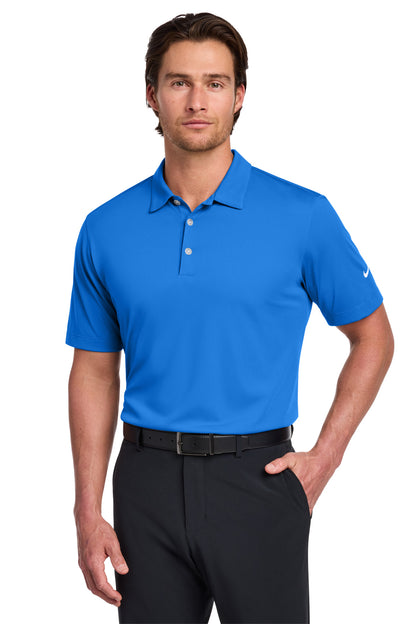 Front View of Brisk Blue Nike Dri-FIT Vertical Mesh Polo. 637167 plain