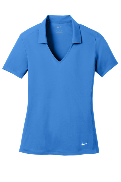 Front View of Brisk Blue Nike Women's Dri-FIT Vertical Mesh Polo. 637165 plain