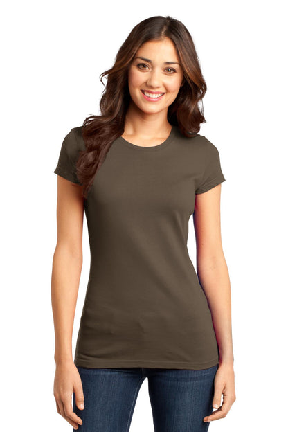 Front View of Brown District Women's Fitted Very Important Tee . DT6001 plain