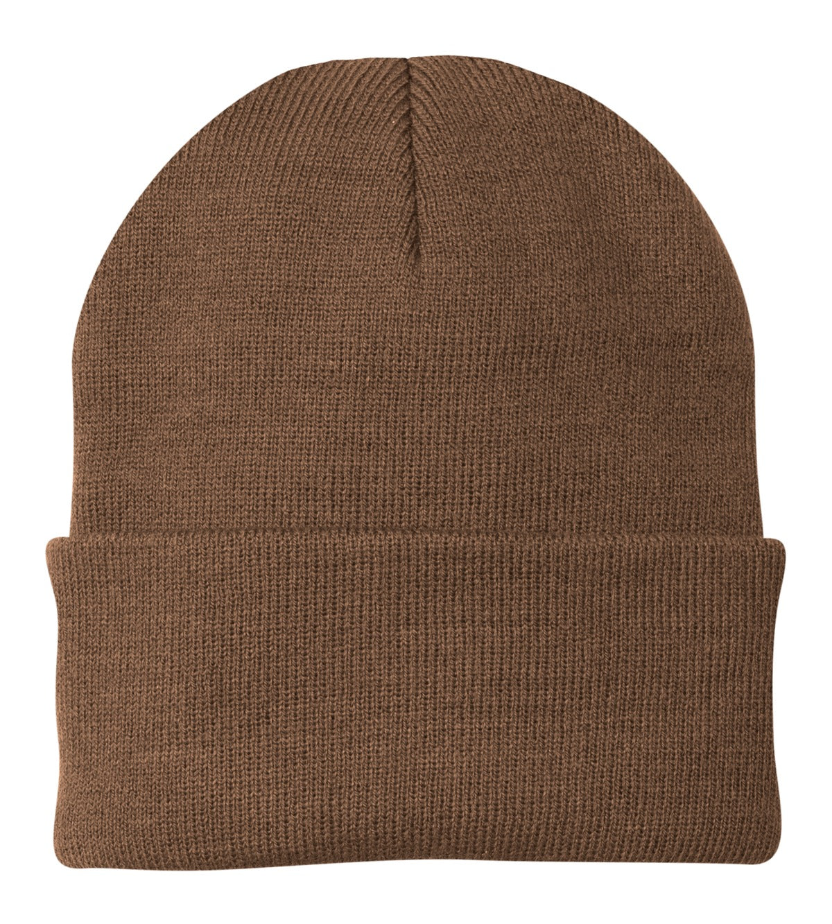 Front View of Brown Port Authority Knit Cap. CP90 plain