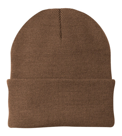 Front View of Brown Port Authority Knit Cap. CP90 plain