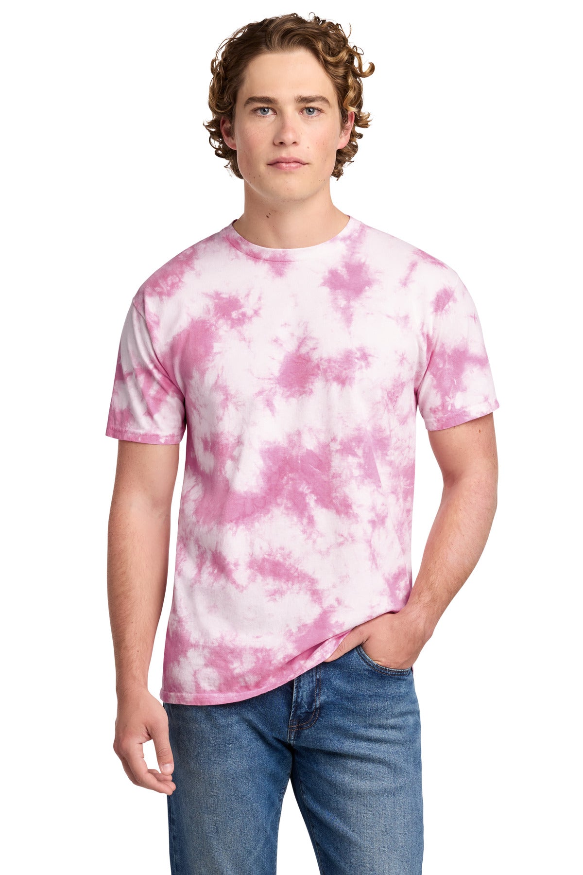 Front View of BrtPink Port & Co Crystal Tie-Dye Tee PC145 plain