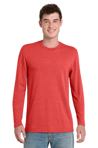 Front View of BrtRedHthr Port & Co Tri-Blend Long Sleeve Tee. PC330LS plain