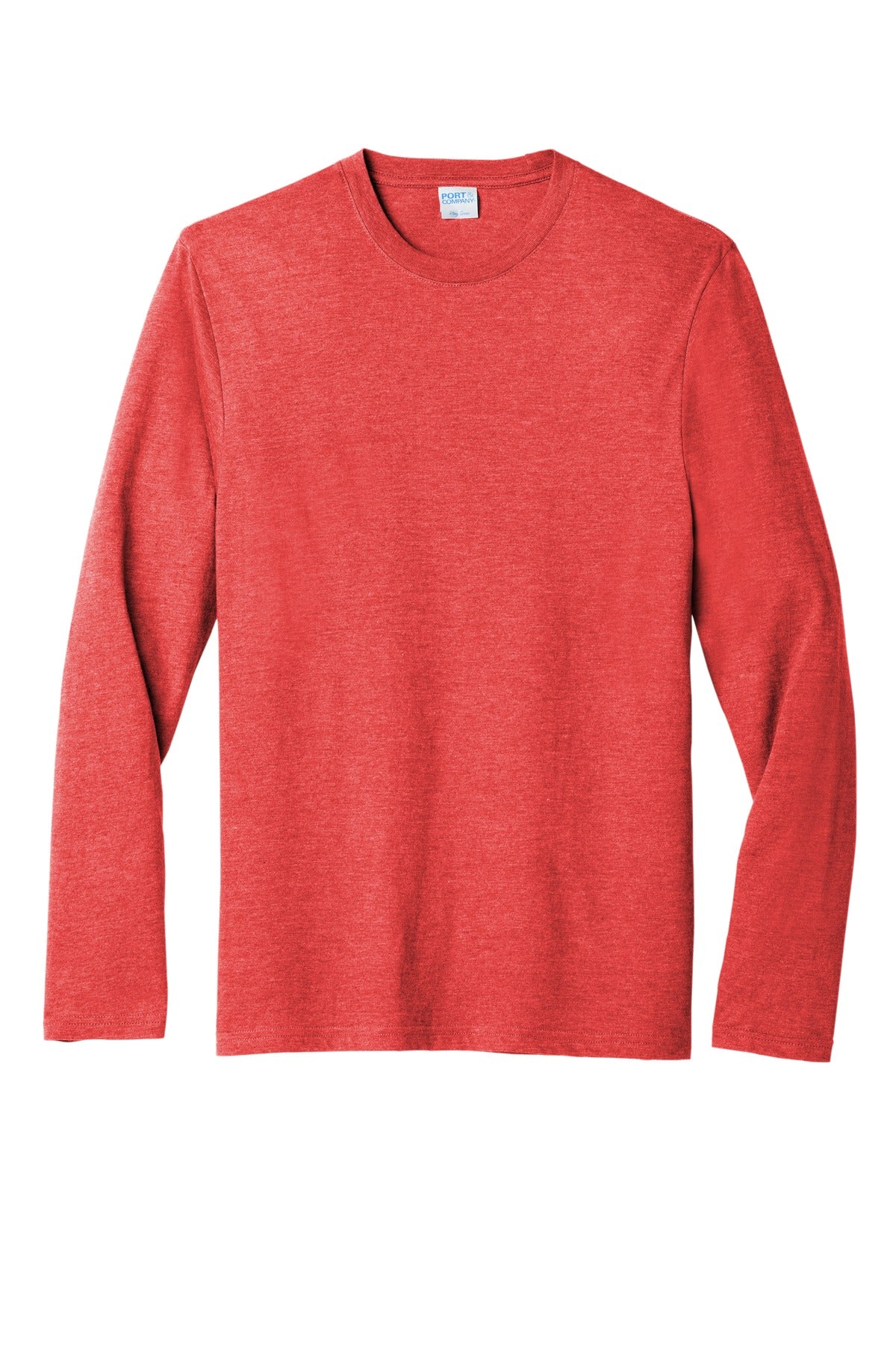 Front View of BrtRedHthr Port & Co Tri-Blend Long Sleeve Tee. PC330LS plain