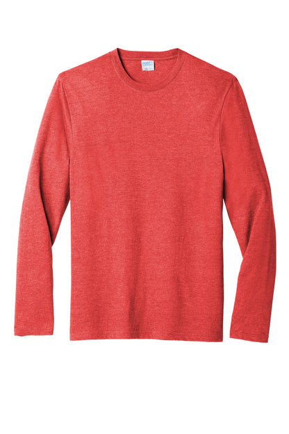 Front View of BrtRedHthr Port & Co Tri-Blend Long Sleeve Tee. PC330LS plain