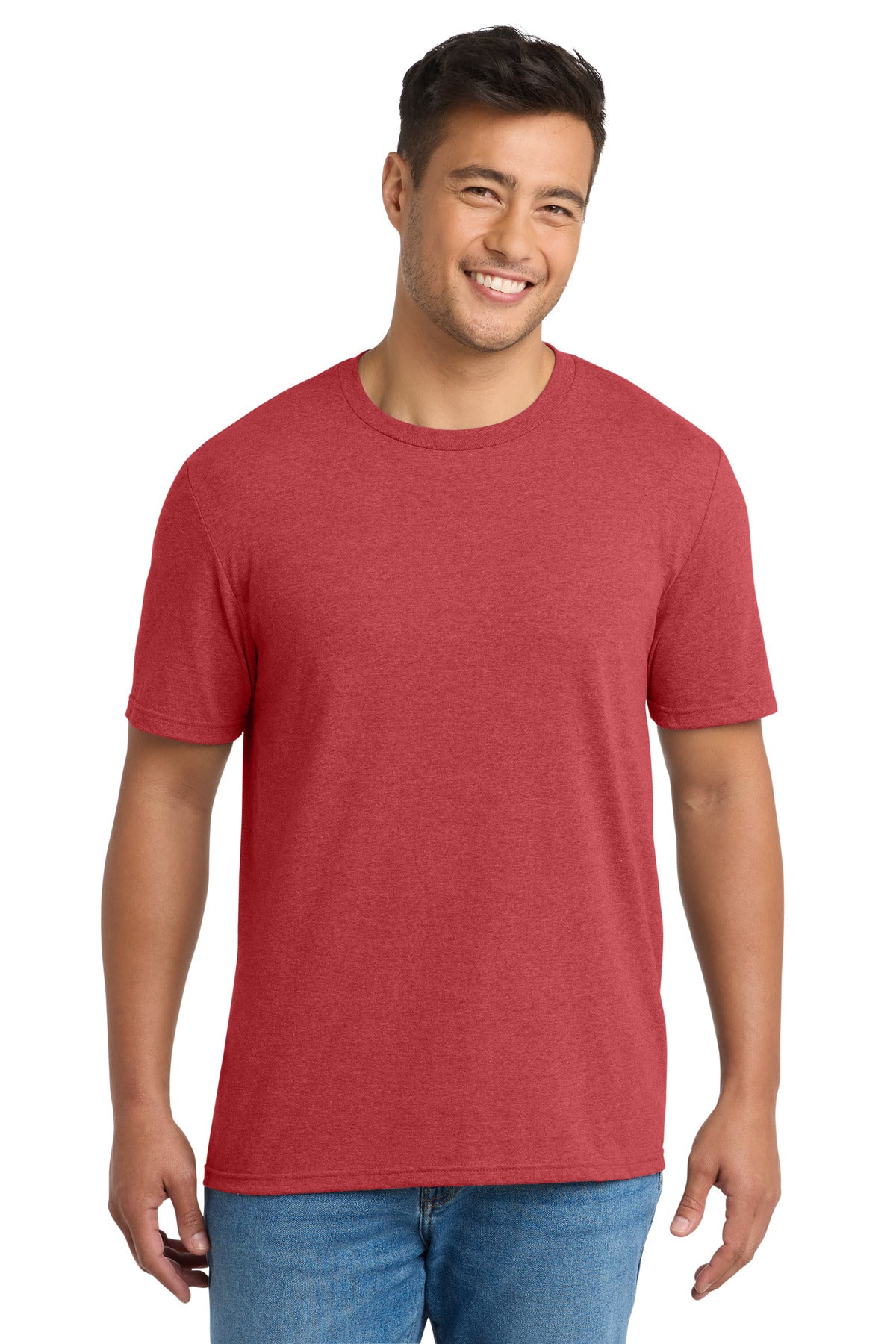 Front View of BrtRedHthr Port & Co Tri-Blend Tee. PC330 plain