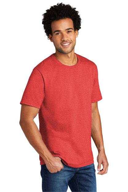 Front View of BrtRedHthr Port & Co Tri-Blend Tee. PC330 plain