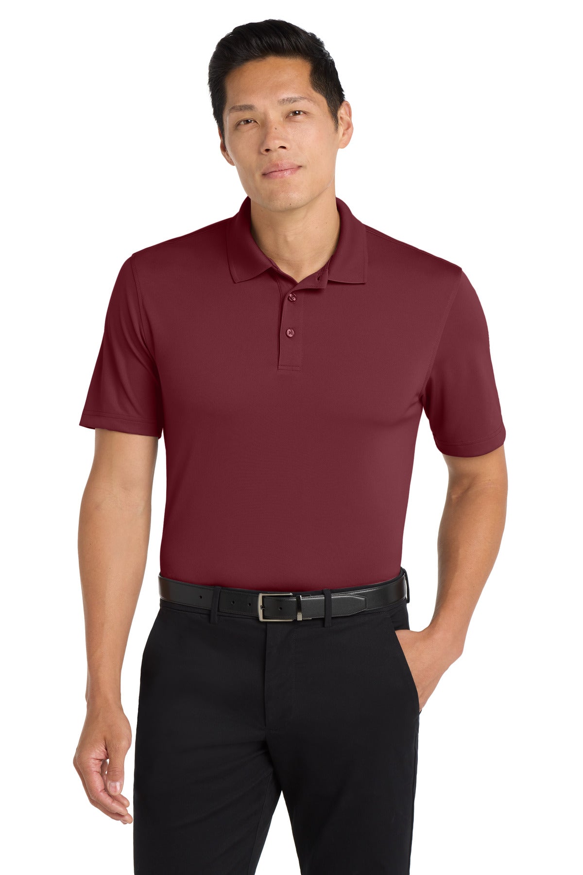 Front View of Burgundy Port Authority Dry Zone UV Micro-Mesh Polo. K110 plain