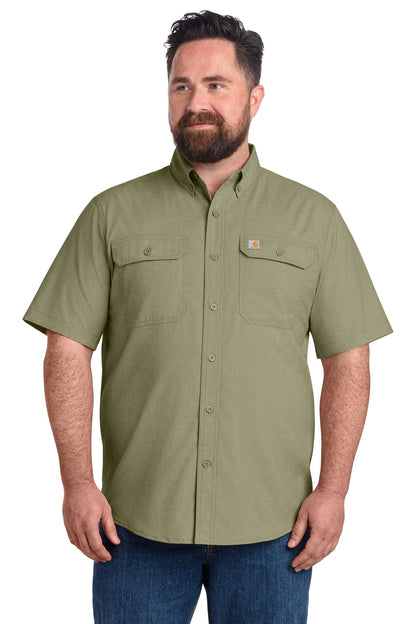 Front View of BurntOlive Carhartt Force Solid Short Sleeve Shirt CT105292 plain