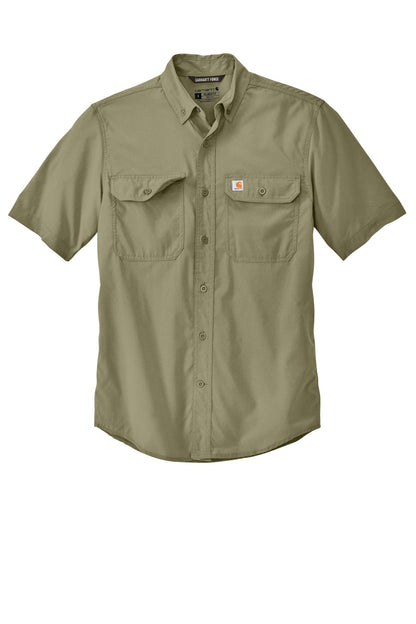 Front View of BurntOlive Carhartt Force Solid Short Sleeve Shirt CT105292 plain