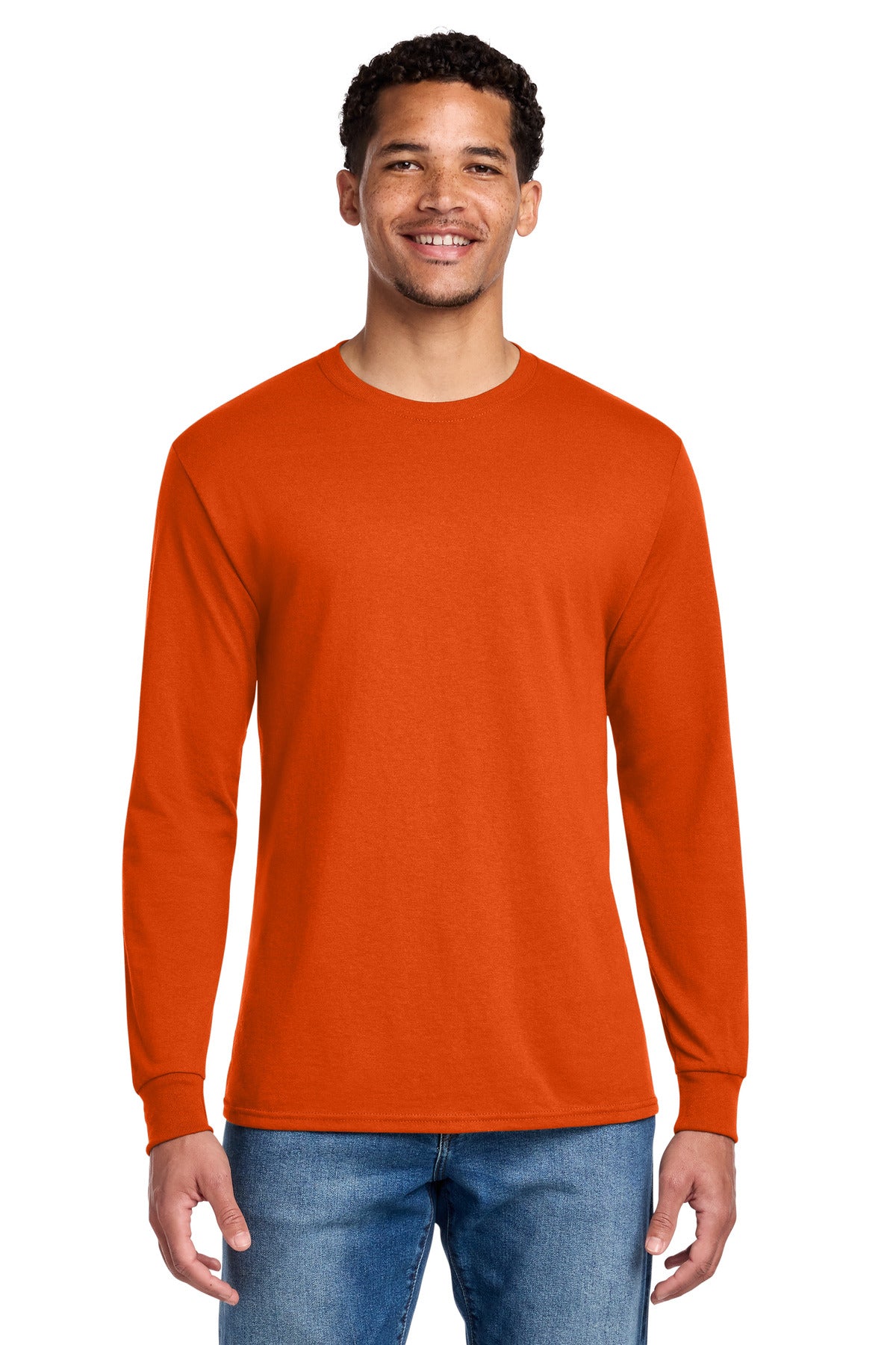 Front View of BurntOrng Jerzees - Dri-Power 50/50 Cotton/Poly Long Sleeve T-Shirt. 29LS plain