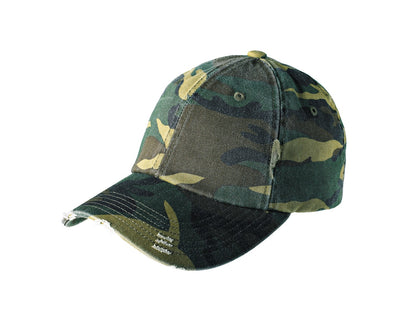Front View of Camo District Distressed Cap. DT600 plain