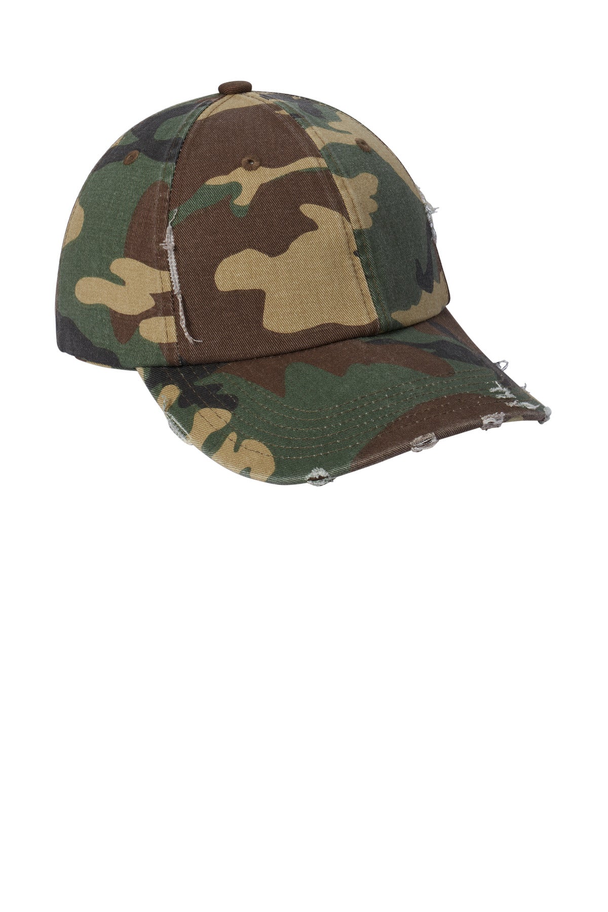 Front View of Camo District Distressed Cap. DT600 plain