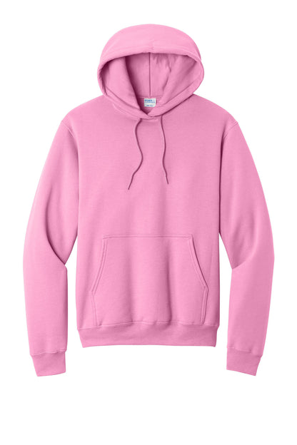Front View of Candy Pink Port & Co Core Fleece Pullover Hooded Sweatshirt. PC78H plain