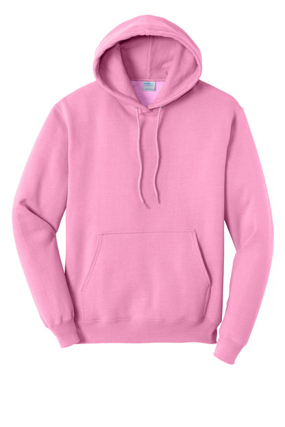 Front View of Candy Pink Port & Co Core Fleece Pullover Hooded Sweatshirt. PC78H