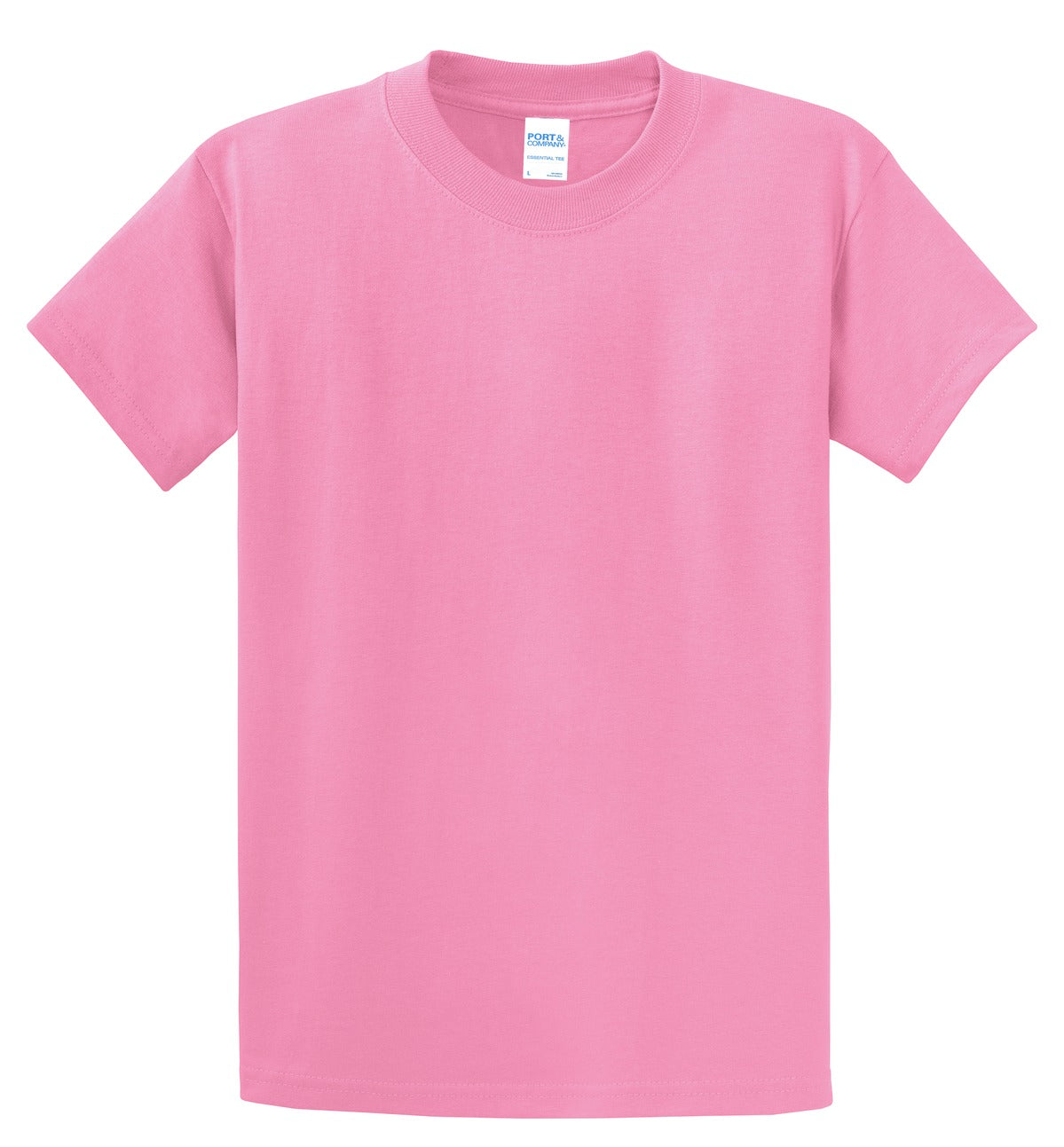 Front View of Candy Pink Port & Co Essential Tee. PC61 plain