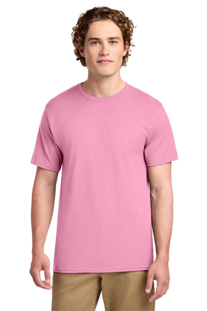 Front View of Candy Pink Port & Co Ring Spun Cotton Tee. PC150 plain