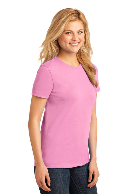 Front View of Candy Pink Port & Co Women's Core Cotton Tee. LPC54 plain