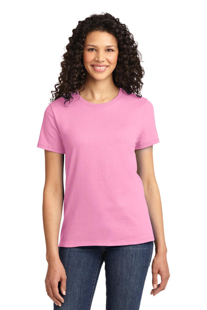 Front View of Candy Pink Port & Co Women's Essential Tee. LPC61 plain