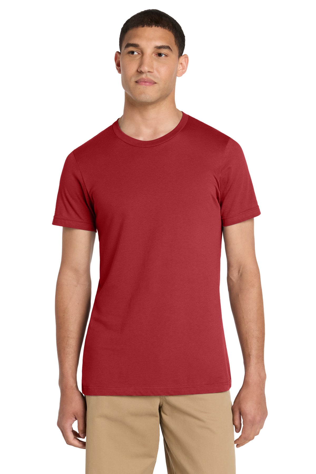 Front View of Canvas Red BELLA+CANVAS Unisex Jersey Short Sleeve Tee. BC3001 plain