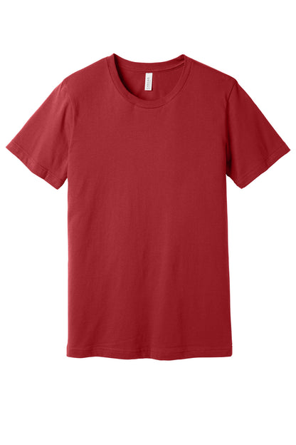Front View of Canvas Red BELLA+CANVAS Unisex Jersey Short Sleeve Tee. BC3001 plain
