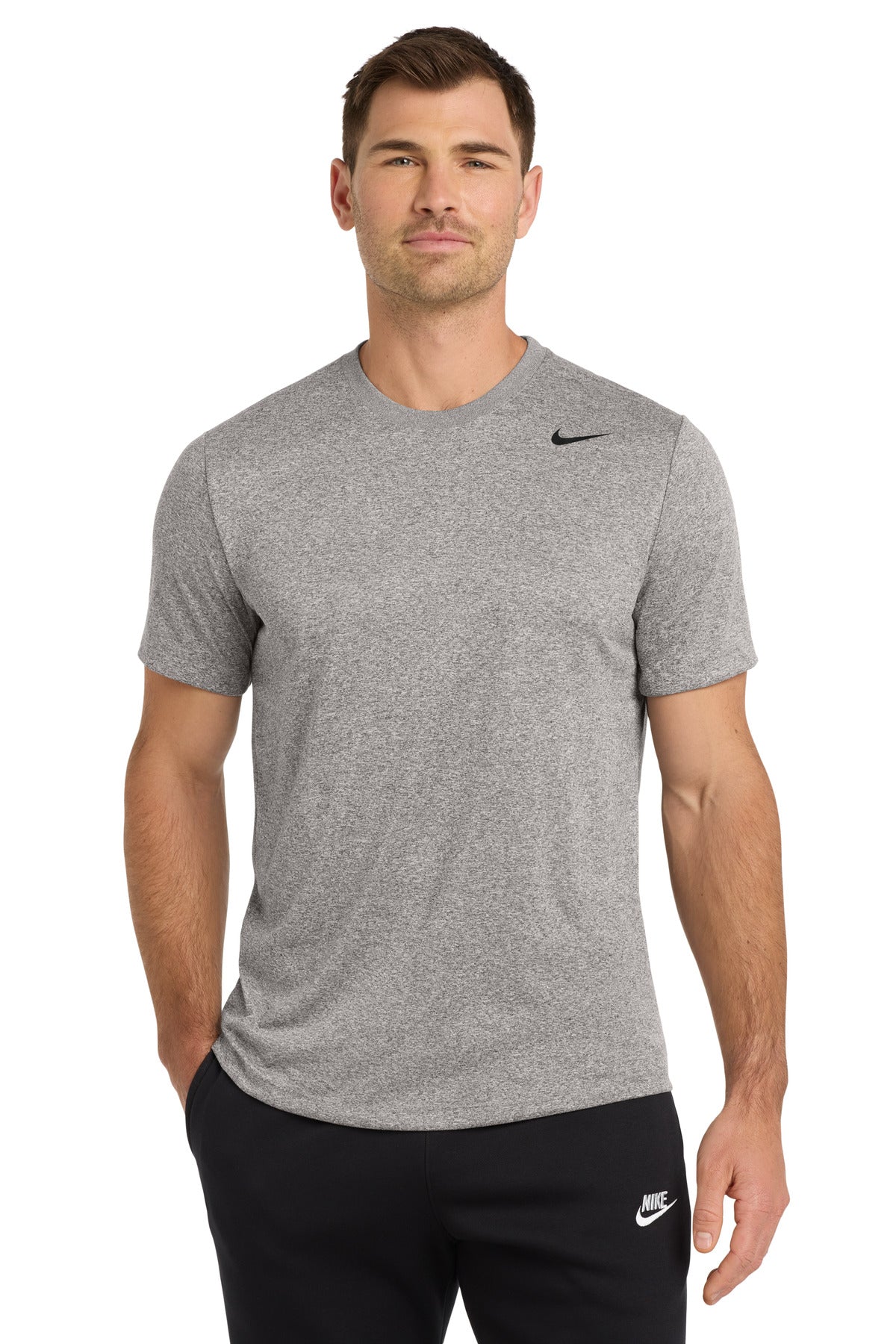 Front View of CarbonHthr Nike Team rLegend Tee DV7299 plain