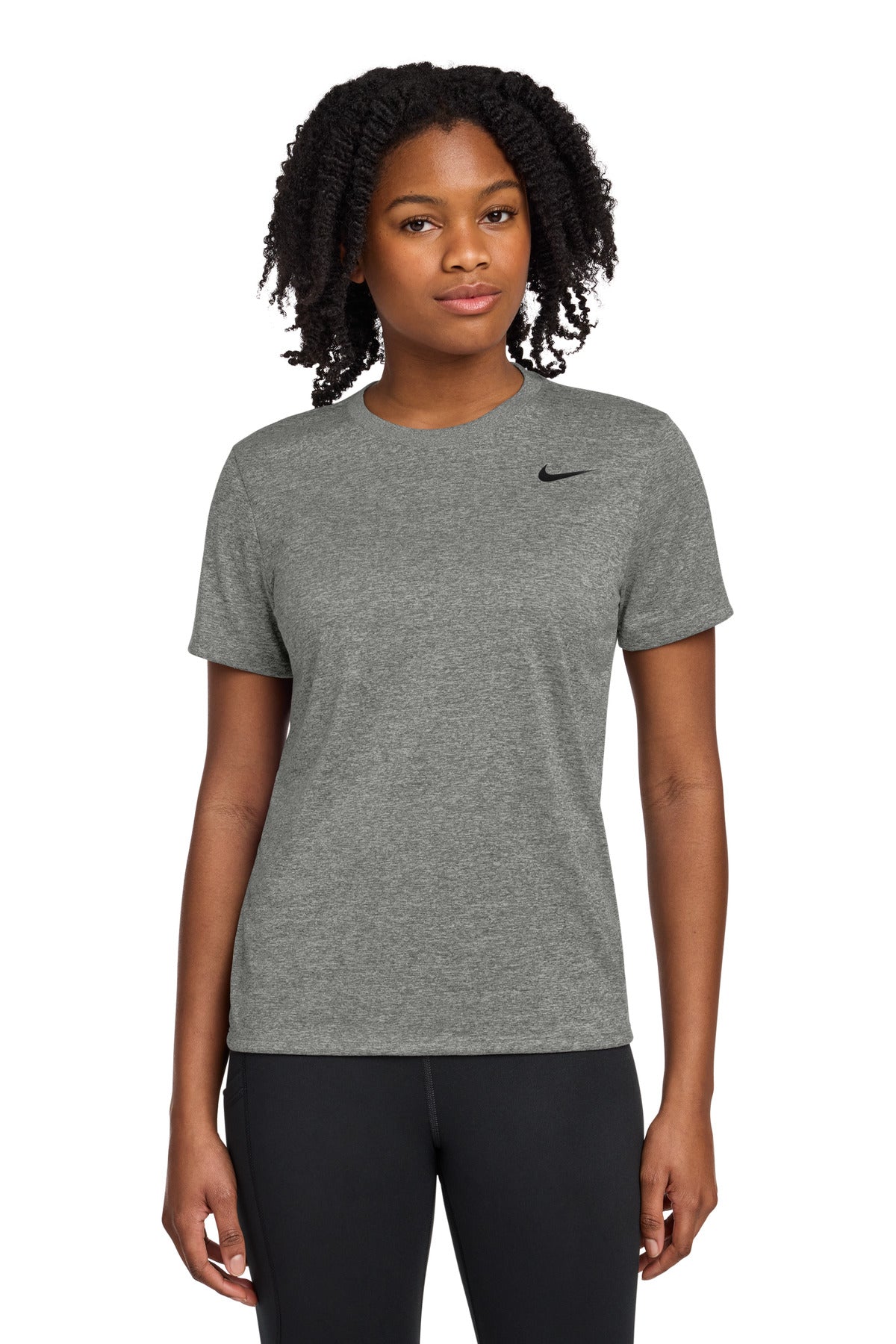 Front View of CarbonHthr Nike Women's Team rLegend Tee DV7312 plain