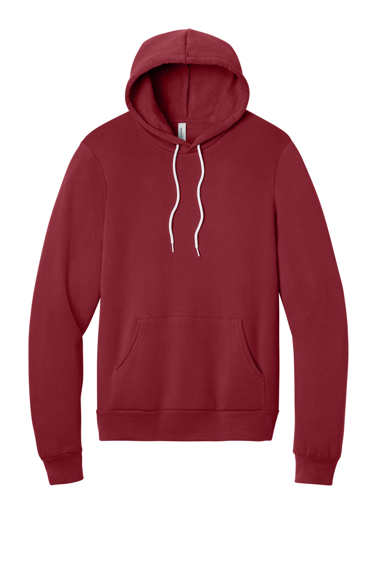 Front View of Cardinal BELLA+CANVAS Unisex Sponge Fleece Pullover Hoodie. BC3719 plain