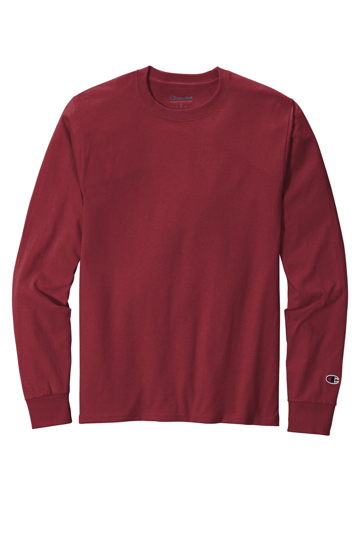 Front View of Cardinal Champion Heritage 5.2-Oz Jersey Long Sleeve Tee CC8C plain