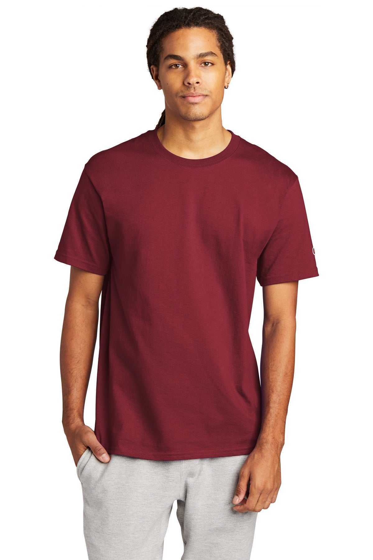 Front View of Cardinal Champion Heritage 6-Oz. Jersey Tee T425 plain
