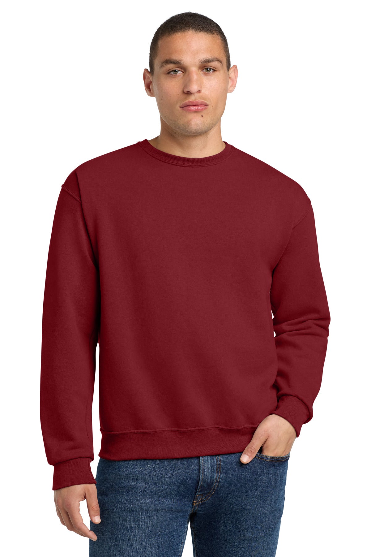 Front View of Cardinal Jerzees - NuBlend Crewneck Sweatshirt. 562M plain