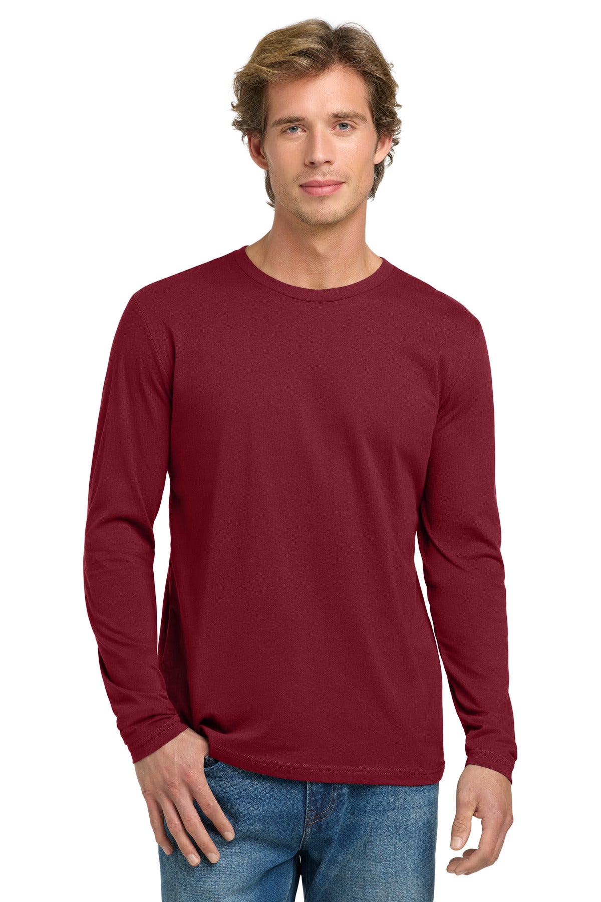 Front View of Cardinal Next Level Apparel Cotton Long Sleeve Tee. NL3601 plain