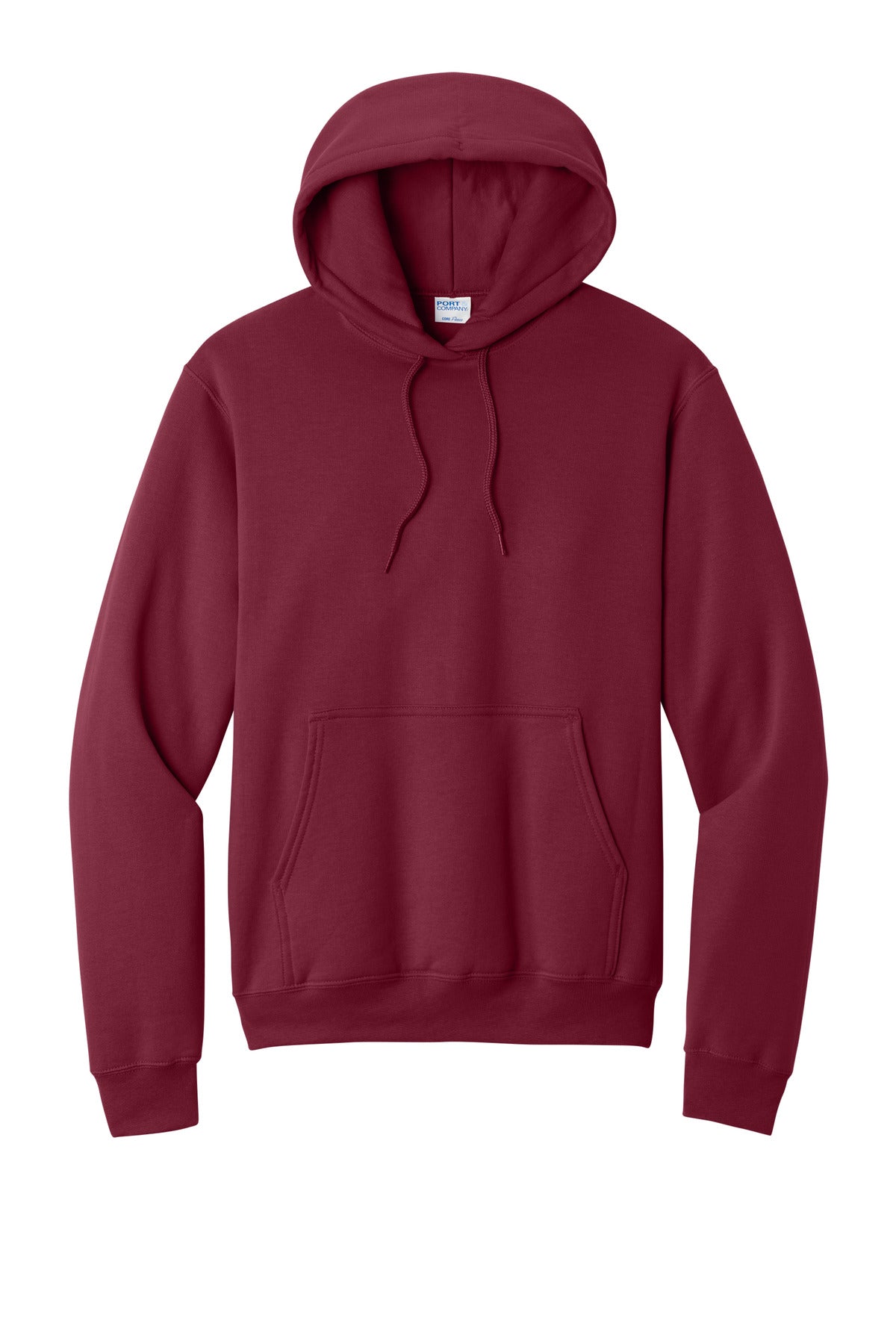 Front View of Cardinal Port & Co Core Fleece Pullover Hooded Sweatshirt. PC78H plain