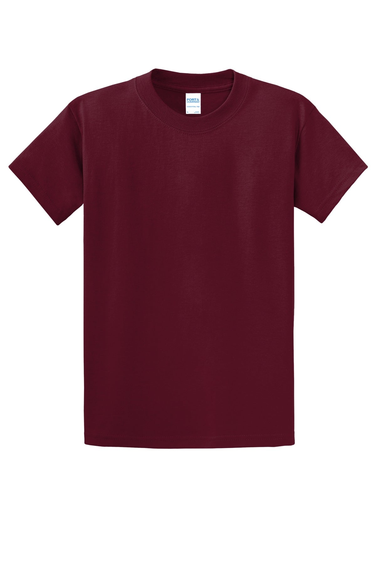 Front View of Cardinal Port & Co Essential Tee. PC61 plain
