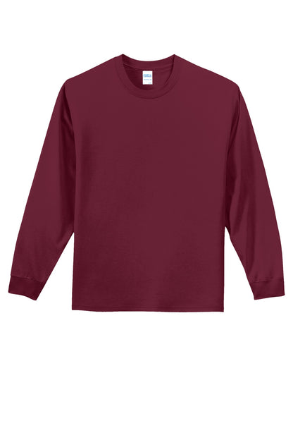 Front View of Cardinal Port & Co Long Sleeve Essential Tee. PC61LS plain