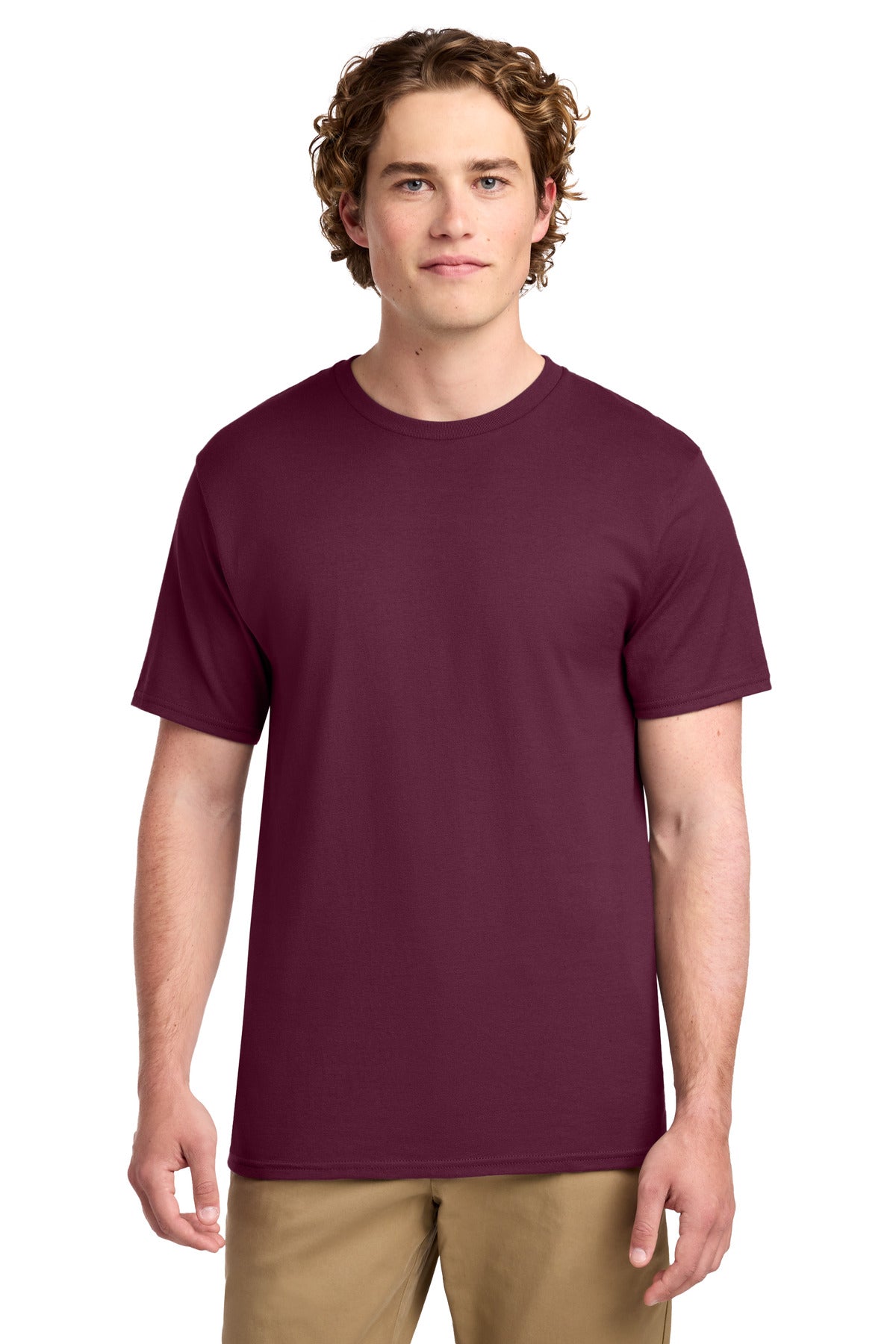 Front View of Cardinal Port & Co Ring Spun Cotton Tee. PC150 plain
