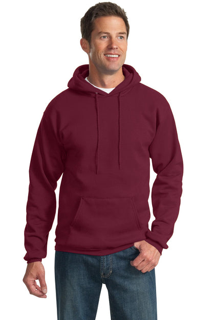 Front View of Cardinal Port & Co Tall Essential Fleece Pullover Hooded Sweatshirt. PC90HT plain