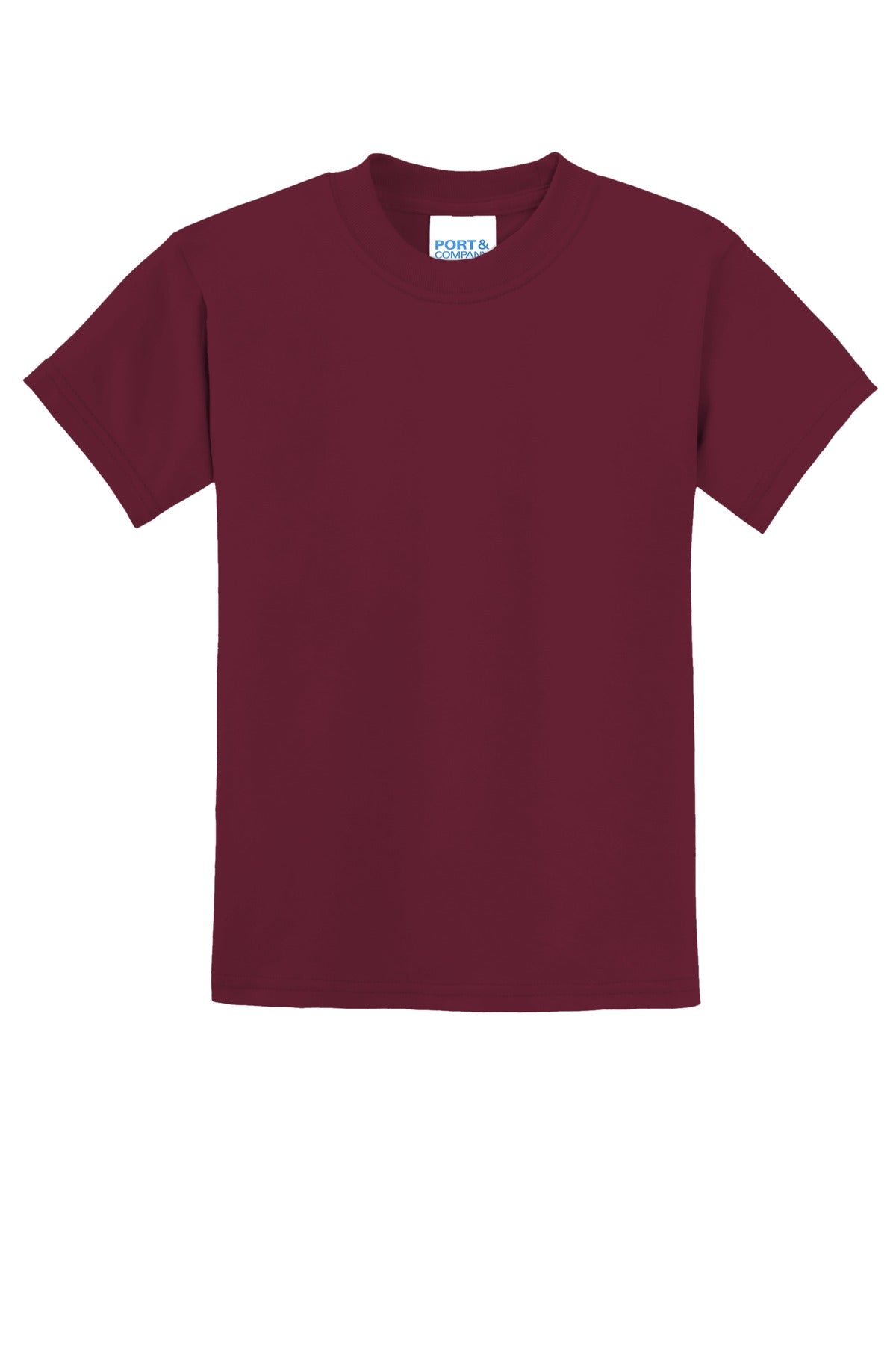Front View of Cardinal Port & Co Youth Core Blend Tee. PC55Y plain