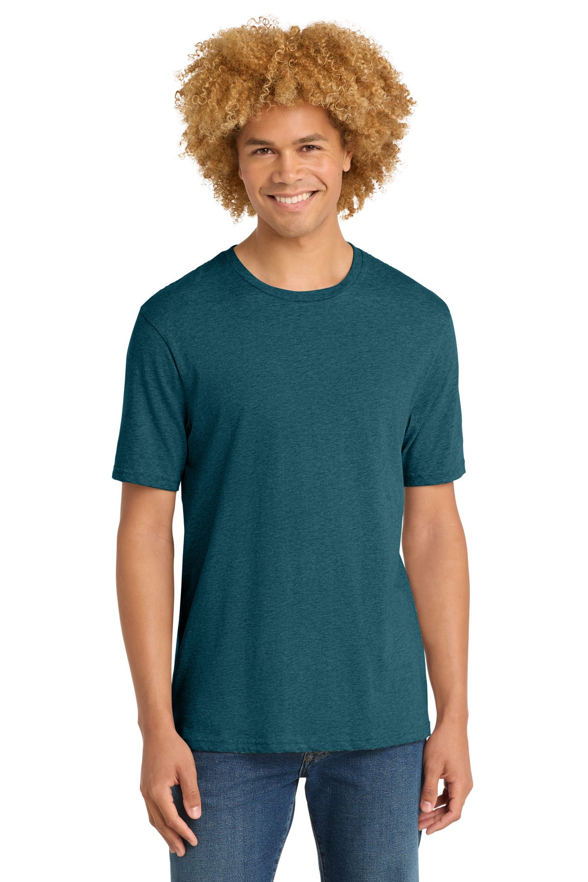 Front View of CariBluHtr District Perfect Weight Tee. DT104 plain