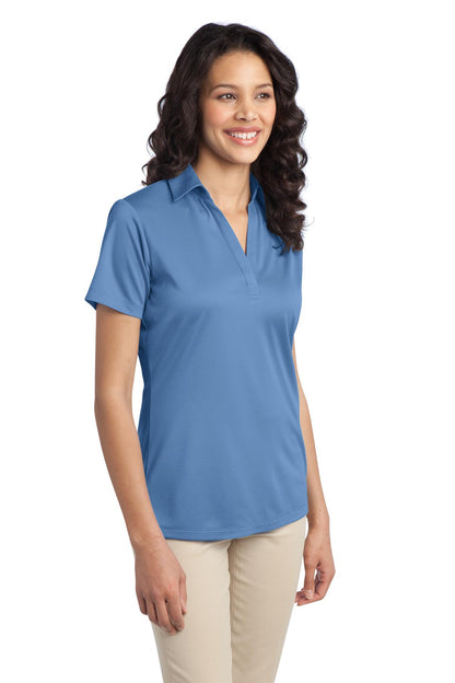 Front View of Carolina Blue Port Authority Women's Silk Touch Performance Polo. L540 plain