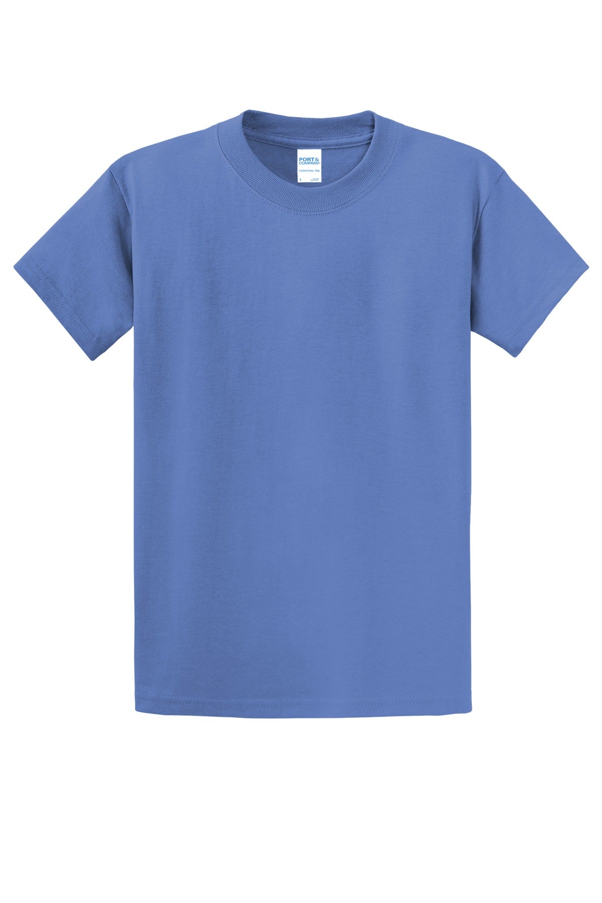 Front View of Carolina Blue Port & Co Essential Tee. PC61 plain