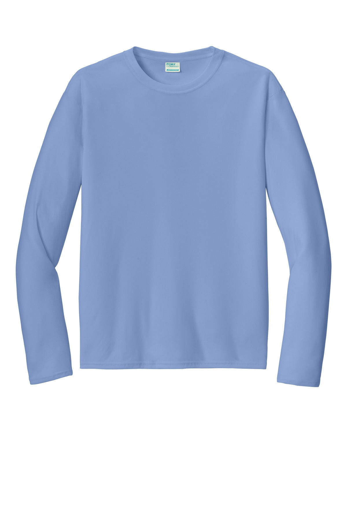 Front View of Carolina Blue Port & Co Long Sleeve Performance Tee. PC380LS plain