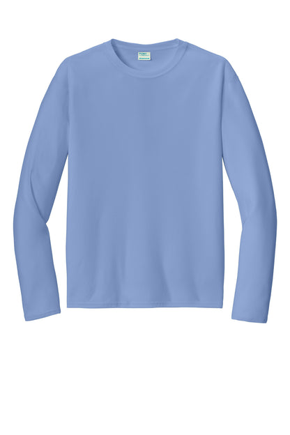 Front View of Carolina Blue Port & Co Long Sleeve Performance Tee. PC380LS plain