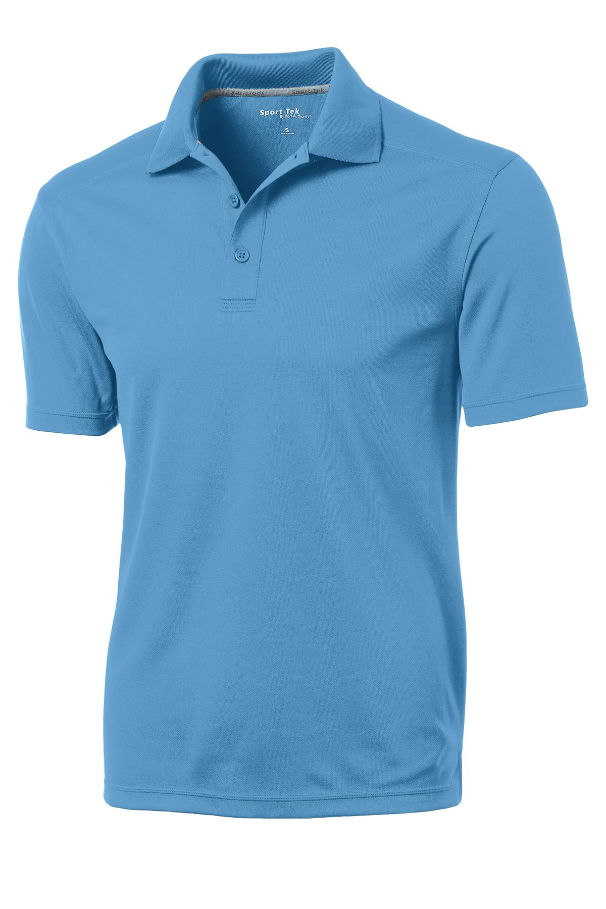 Front View of Carolina Blue Sport-Tek PosiCharge Micro-Mesh Polo. ST680 plain