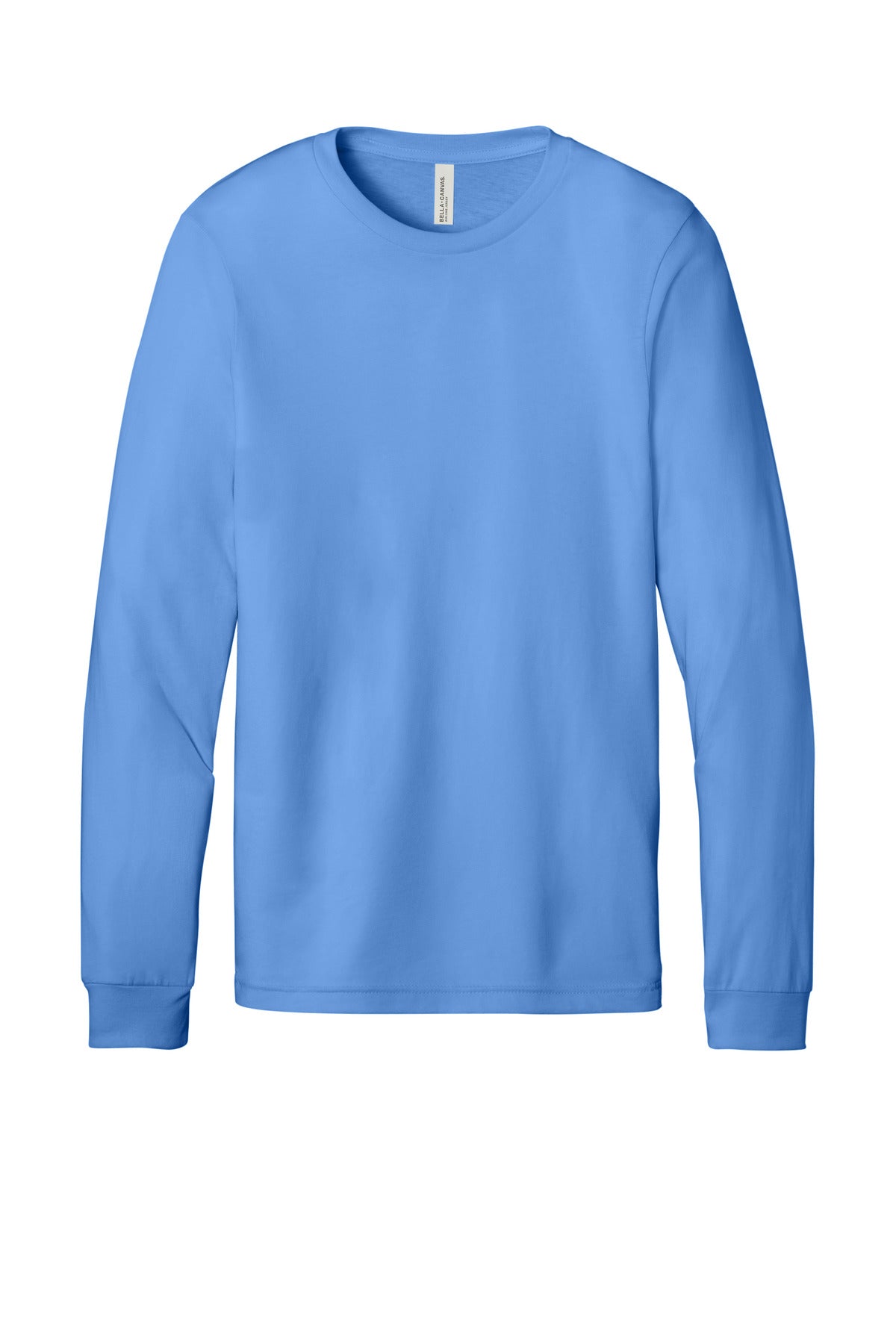 Front View of CarolinaBl BELLA+CANVAS Unisex Jersey Long Sleeve Tee. BC3501 plain