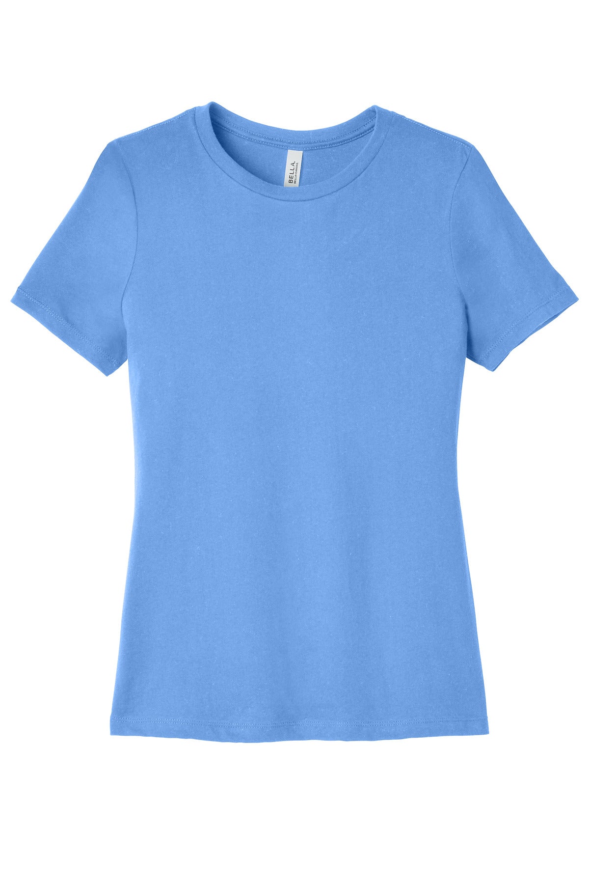 Front View of CarolinaBl BELLA+CANVAS Women's Relaxed Jersey Short Sleeve Tee. BC6400 plain