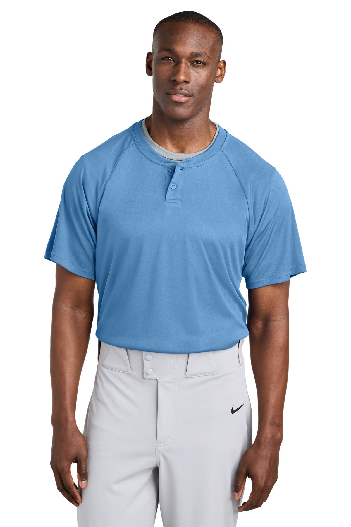 Front View of CarolinaBl Sport-Tek PosiCharge Competitor 2-Button Henley ST359 plain