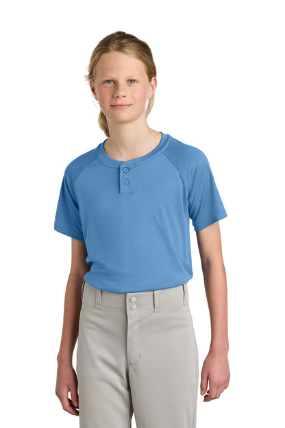 Front View of CarolinaBl Sport-Tek Youth PosiCharge Competitor 2-Button Henley YST359 plain