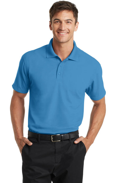 Front View of Celadon Blue Port Authority Dry Zone Grid Polo. K572 plain